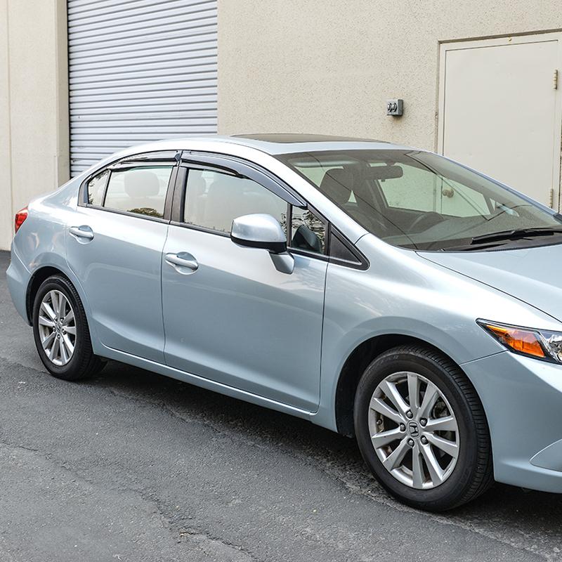 2012-15 Honda Civic Sedan Window Visors Wind Deflectors Rain Guards Tape-On EOS Visors