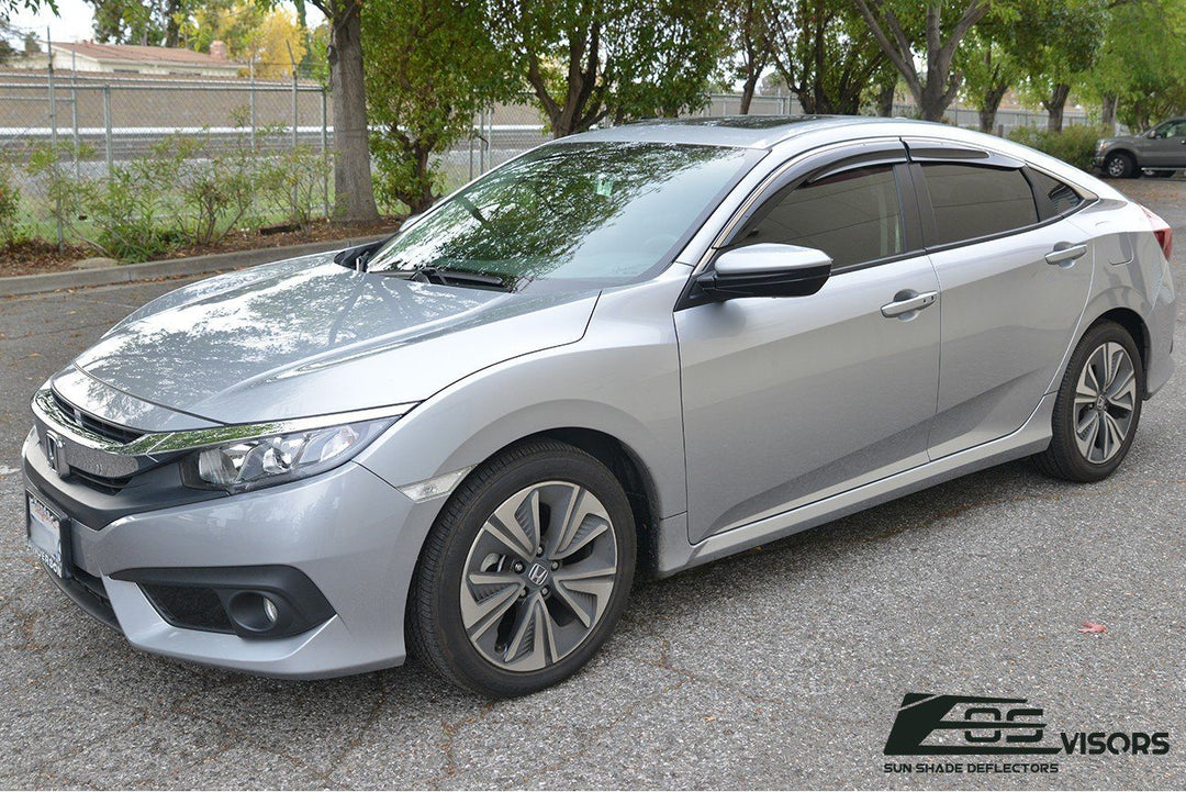 2016-Up Honda Civic Sedan Clip-On Window Visors Wind Deflectors Rain Guards Clip-On EOS Visors