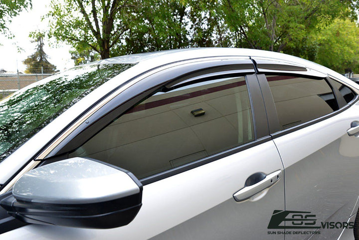 2016-Up Honda Civic Sedan Clip-On Window Visors Wind Deflectors Rain Guards Clip-On EOS Visors