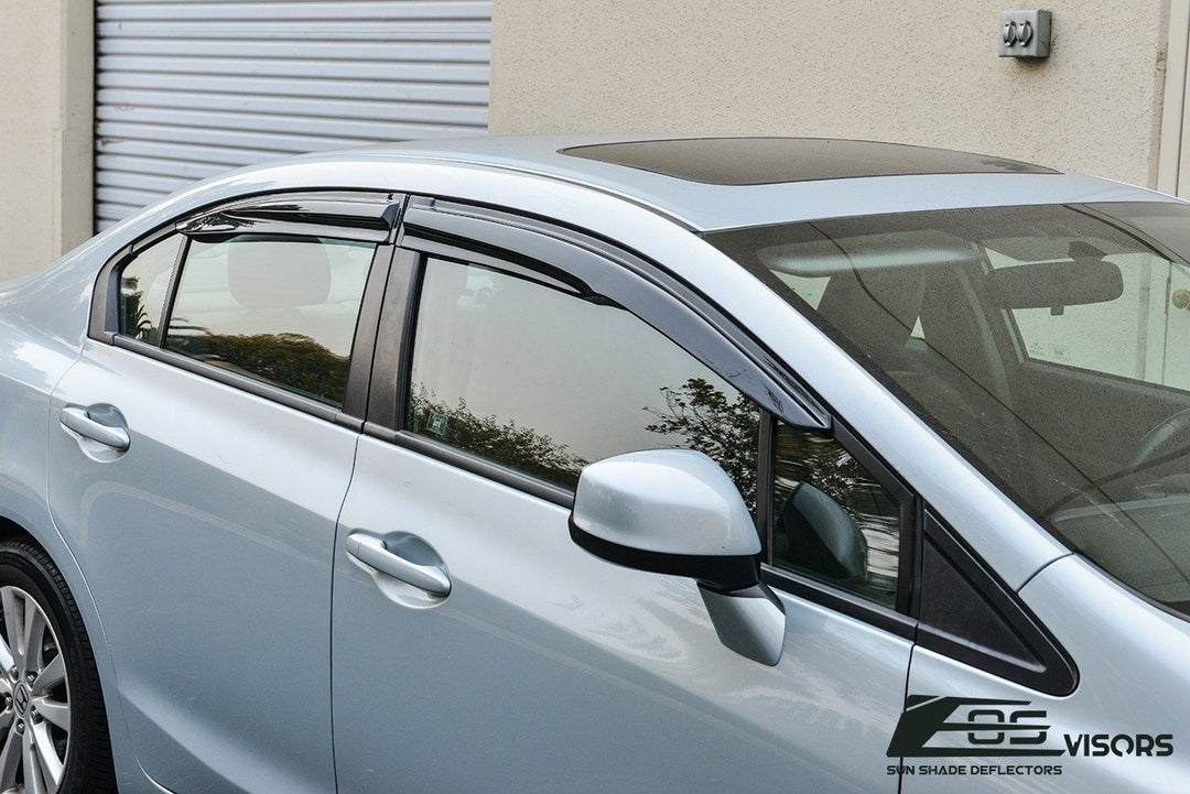2012-15 Honda Civic Sedan Window Visors Wind Deflectors Rain Guards Tape-On EOS Visors 
