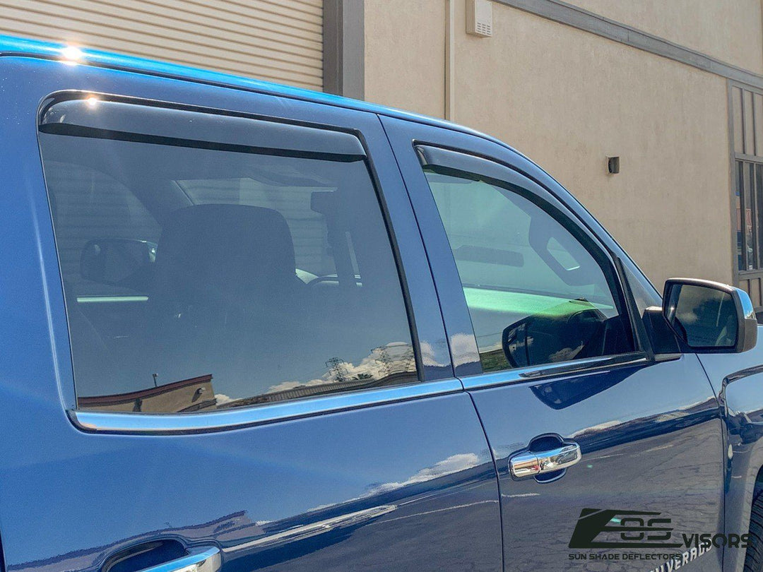 4pc Slim Window Visors For 2007-2014 Chevy Silverado 1500 Crew Cab | Black Tape-On Rain Guards